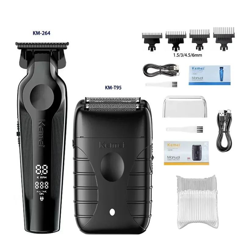 Kemei KM-1858 9000 RPM 10 W Tondeuse KM-264 Oplaadbare Elektrische Trimmer Originele KM-T95 Scheerapparaat voor Mannen Kapper tondeuse Kit