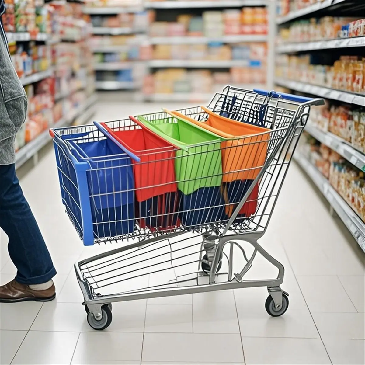 

4Pcs Foldable Cart Trolley Supermarket Shopping Storage Bags Reusable Eco-Friendly Grocery Shop Handbag Tote Bag