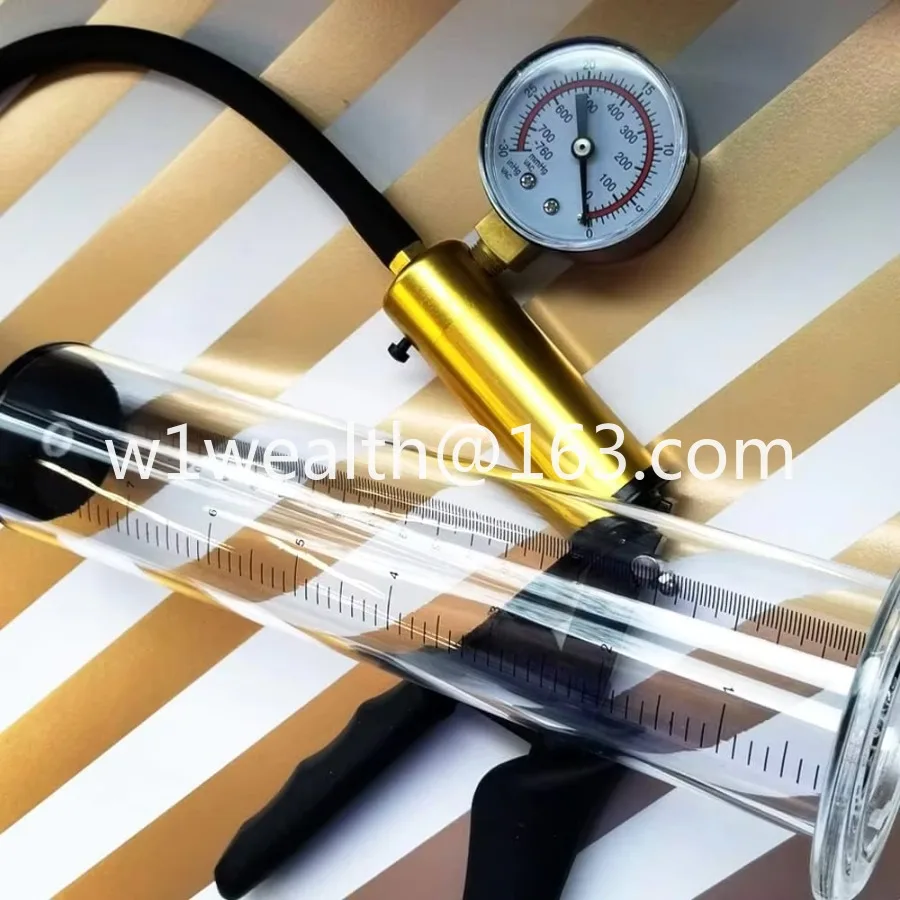 Vacuum pump with pressure gauge, 12 x 2.5-inch cylinder
