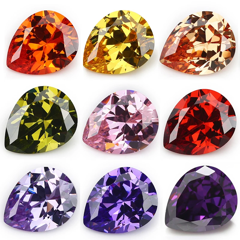 Size 2x3mm-13x18mm 5A Pear Cut Multi Various Color Cubic Zirconia Stone Loose CZ Synthetic Gems Beads For Jewelry