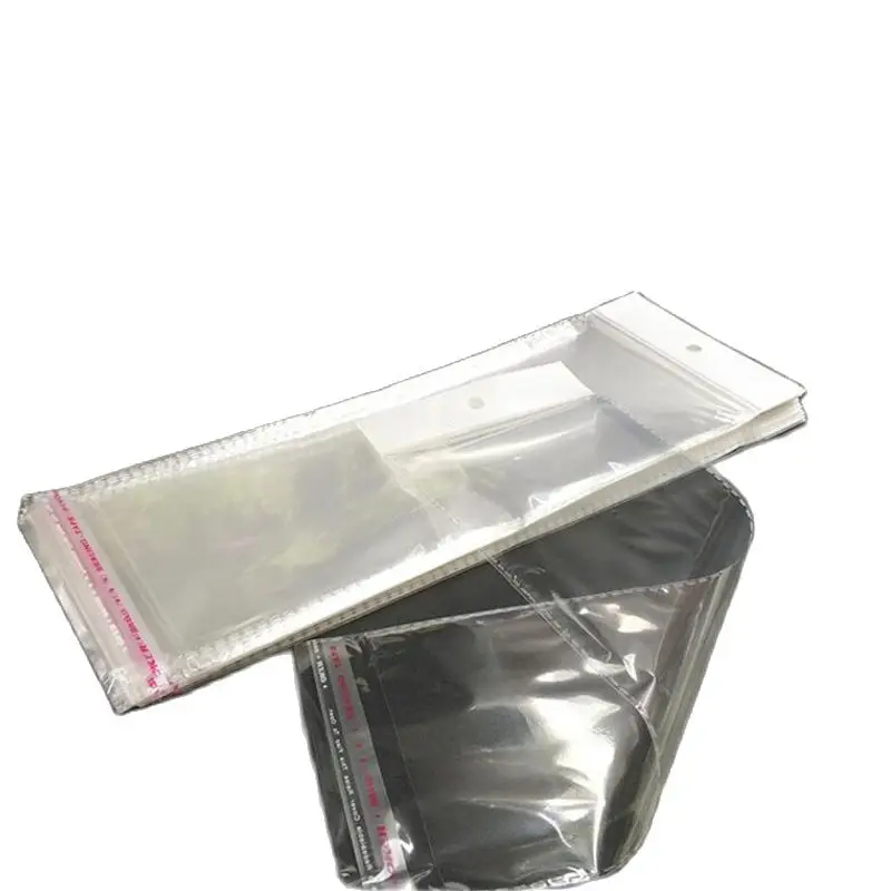 100pcs long clear plastic self adhesive bag for hair packaging self seal OPP bag with hanger