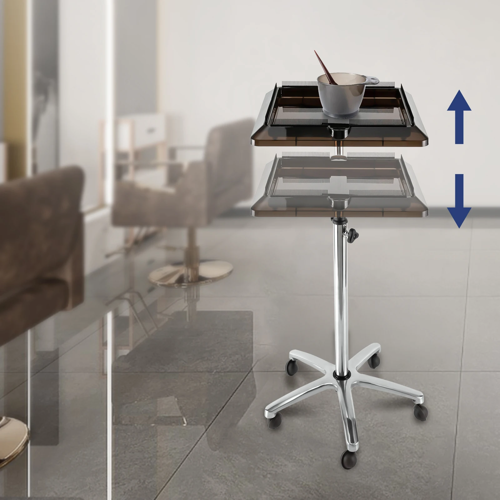 Adjustable Hairstylist Rolling Salon Tray Hair Extension Tool Cart Hairdressing Storage Trolley Removable