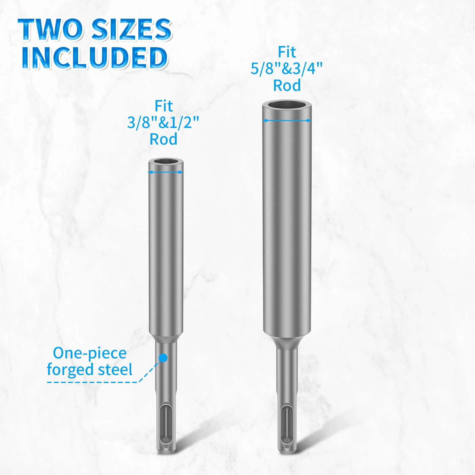 SDS Plus Ground Rod Driver Set 2Pack Heavy Duty 1/2 5/8 3/4 Inch Grounding Pole Socket Adapter for Rotary Hammer Drill Sockets