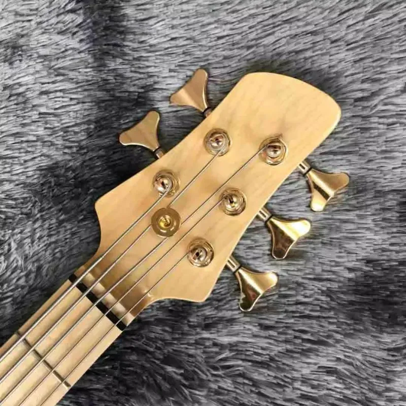 Custom 5 Strings Bass Guitar with 9V Active Pickups in Yellow Color Accept Guitar and Bass OEM
