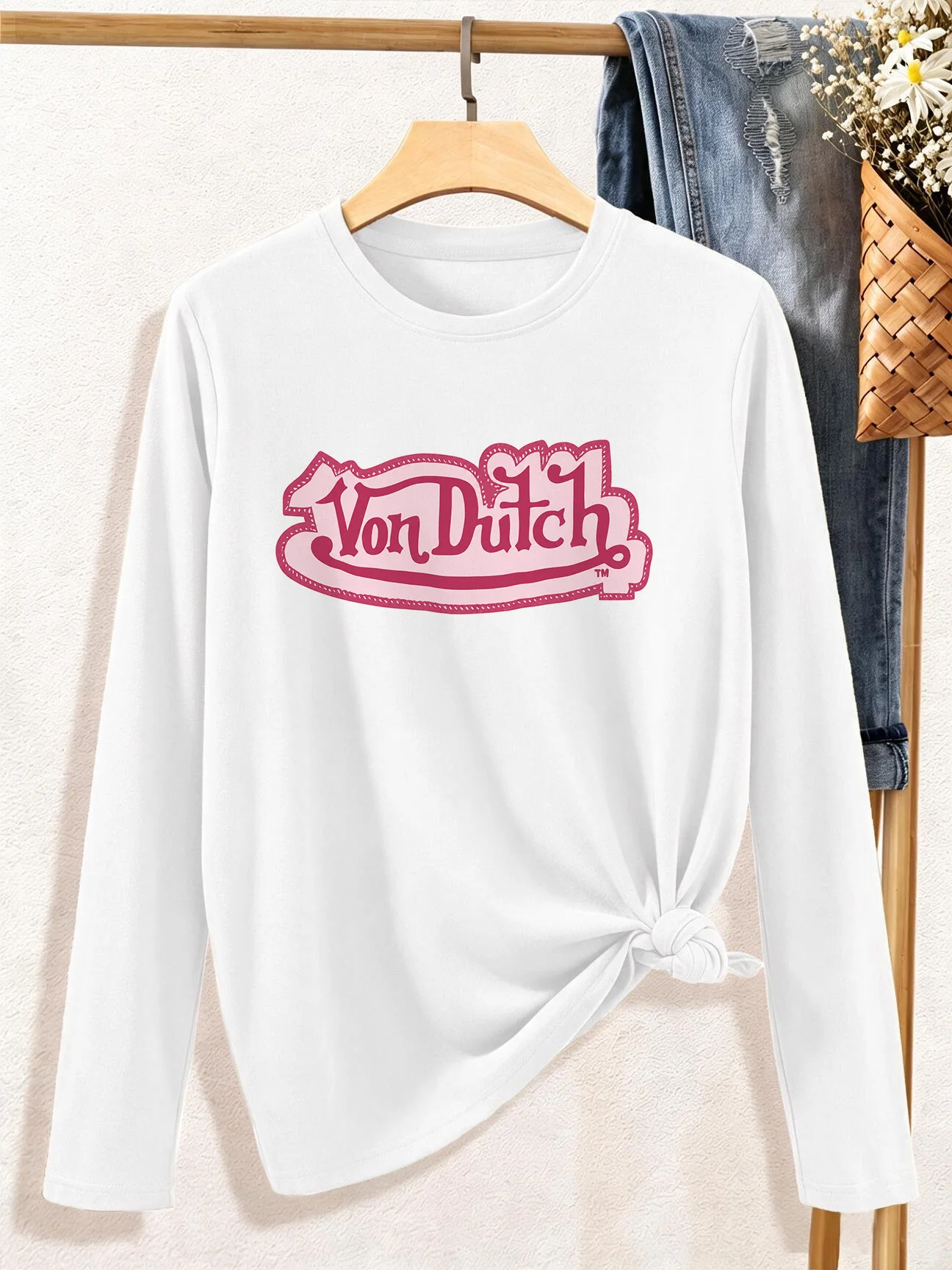 Women's Retro Letter Pattern Printed Round-neck Long Sleeve Tops Casual Sports Stripped T-Shirt Female Clothes Outfit Daily 90s