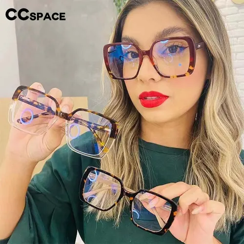 Imagen 1 del producto 54640 Montura de gafas cuadradas de gran tamaño para mujer, gafas con filtro de luz azul, gafas Leopard Zero, gafas graduadas personalizadas