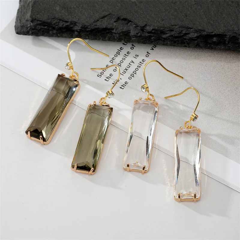 Shiny Korean Style Crystal Pendant Earrings For Women Trendy Bling Minimalist Geometric Pierced Earring Wedding Party Jewelry