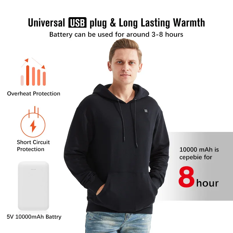 Autumn men USB Heated jacket hoodies Fashion Long Sleeve Casual Coat women Sweatshirt With Hood Oversized Heated Clothes