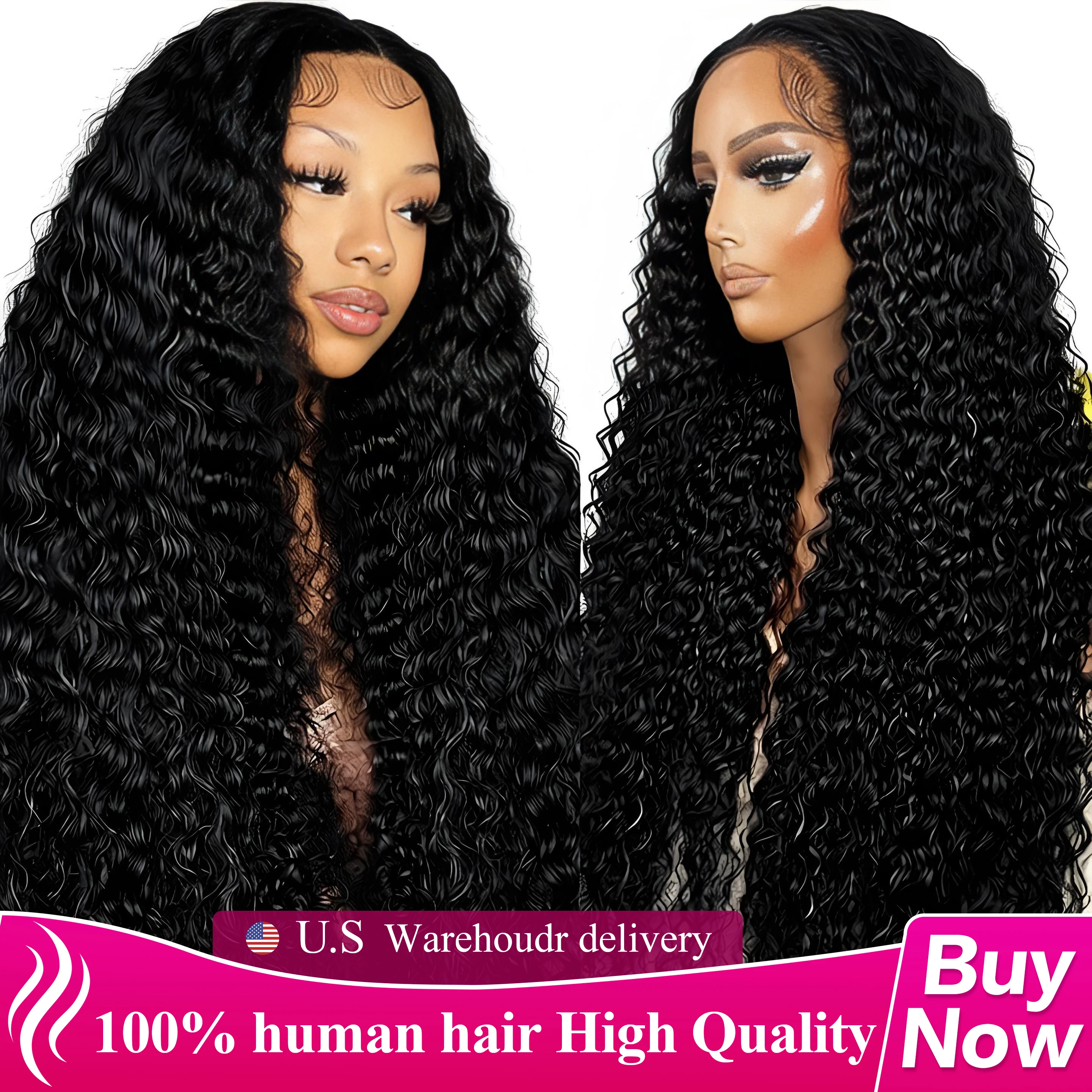 

40-дюймовый парик с накладной челкой 13x6 HD из натуральных бразильских волос, с глубокими волнистыми локонами, 13x4, предварительно выщипанный, для женщин