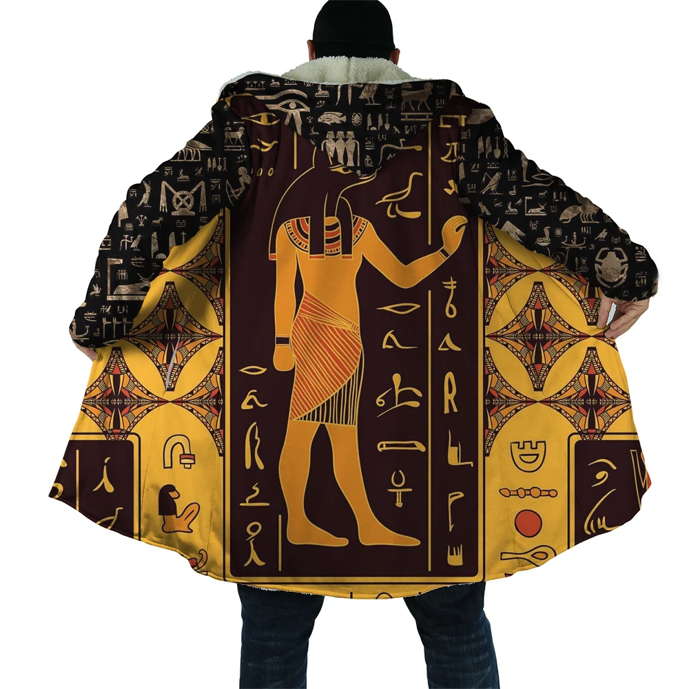 CLOOCL-abrigo cálido con capucha para hombre, chaqueta informal holgada con estampado 3D antiguo de Anubis egipcia, para exteriores