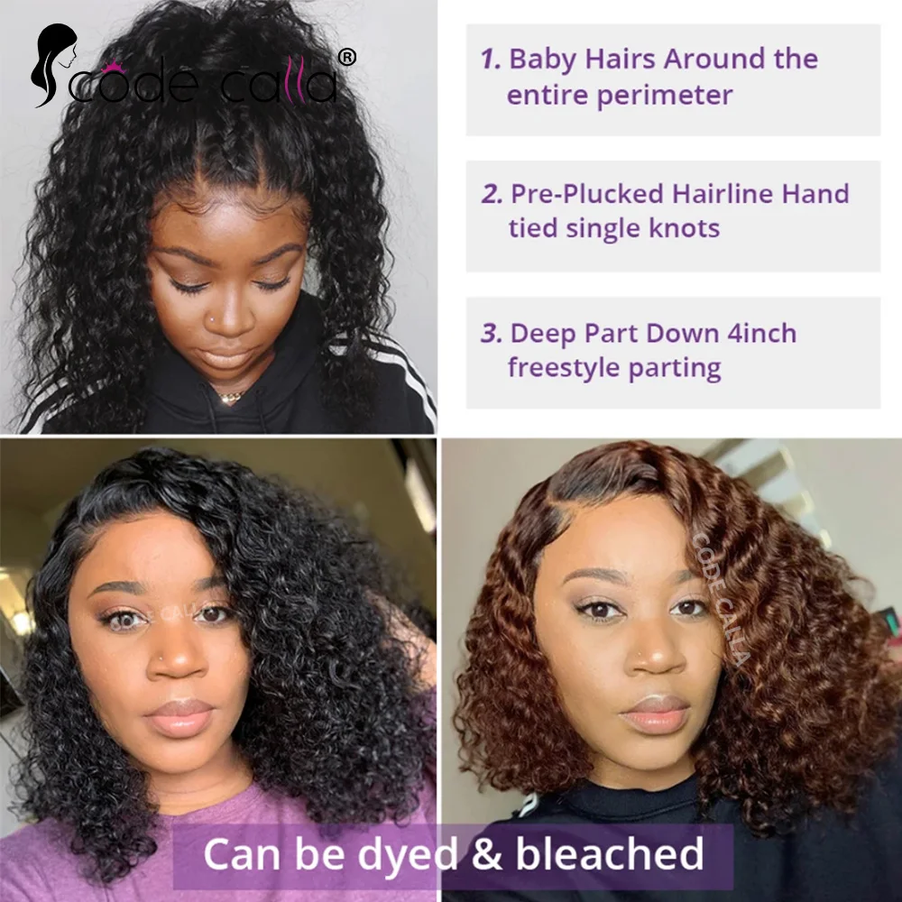 Deep Curly Bob Wigs Human Hair 13x4 Lace Transparent Lace Frontal Human Hair Wig PrePlucked Lace Wigs for Women Cheap Wig OnSale