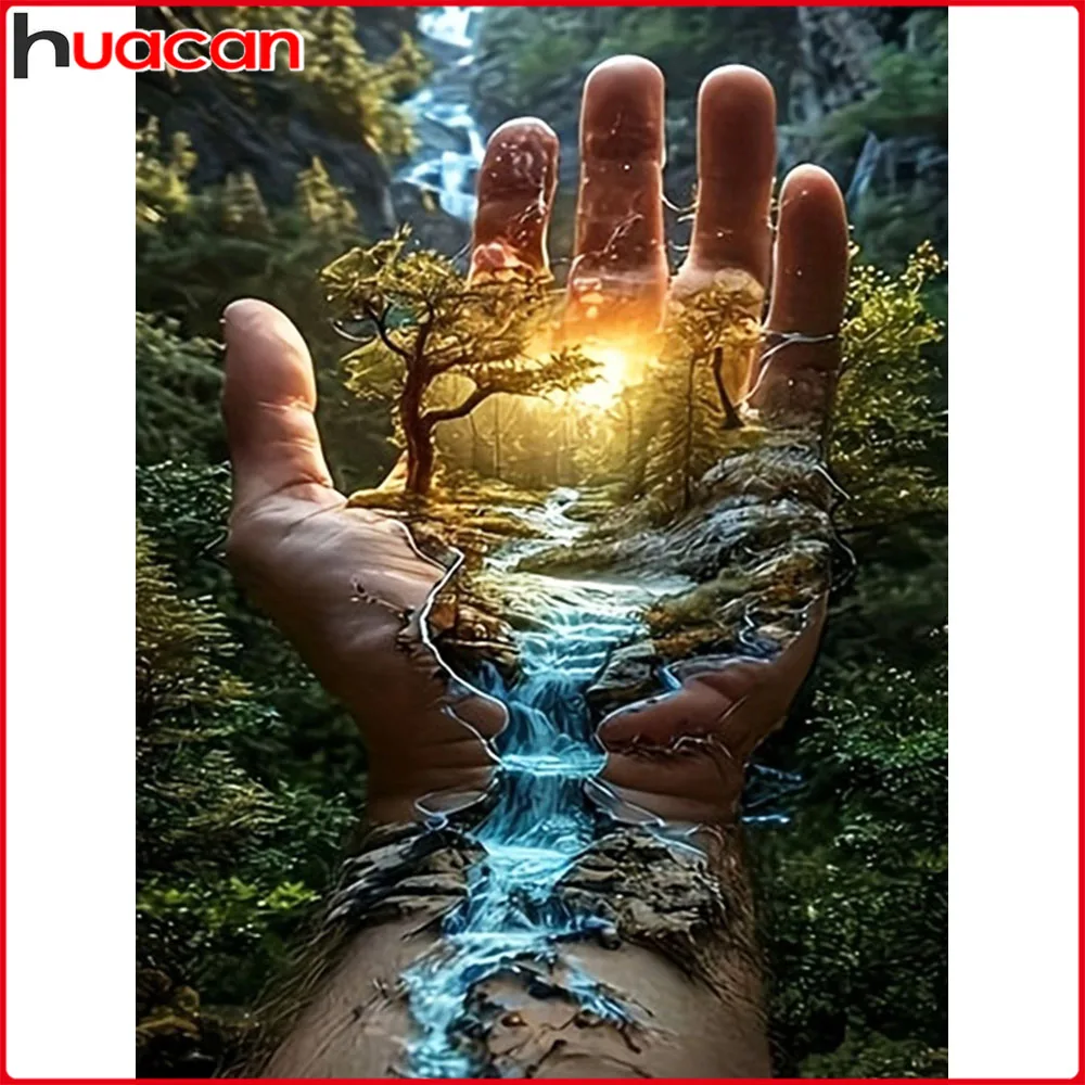 Huacan New Arrivals Diamond Painting Hand Forest River Diamond Mosaic Landscape Complete Kit Craft Kit