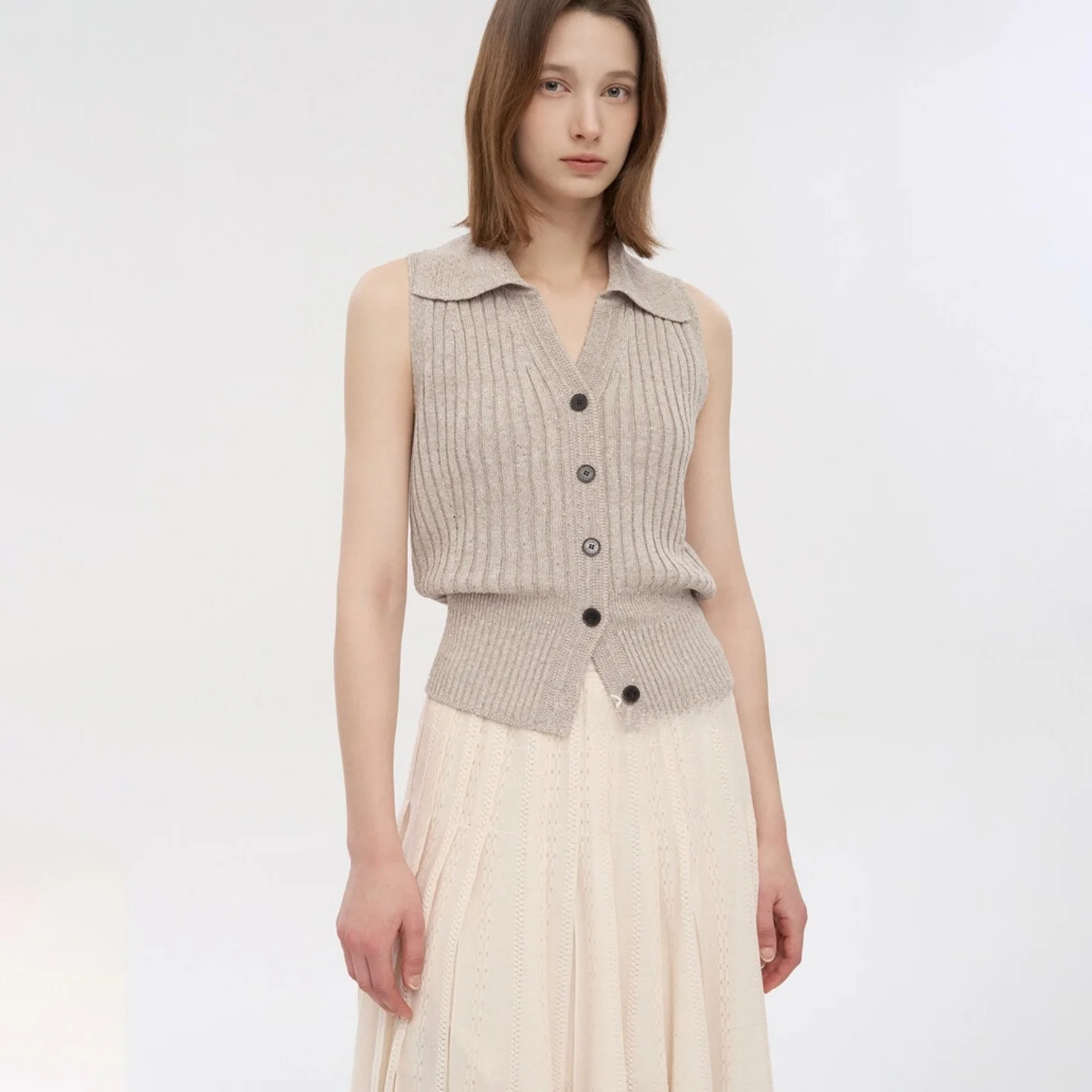 

Linen Knitted Vest Breathable Skin-friendly V-neck Elastic Commute Versatile Slimming Sleeveless Small Shirt Korean Style