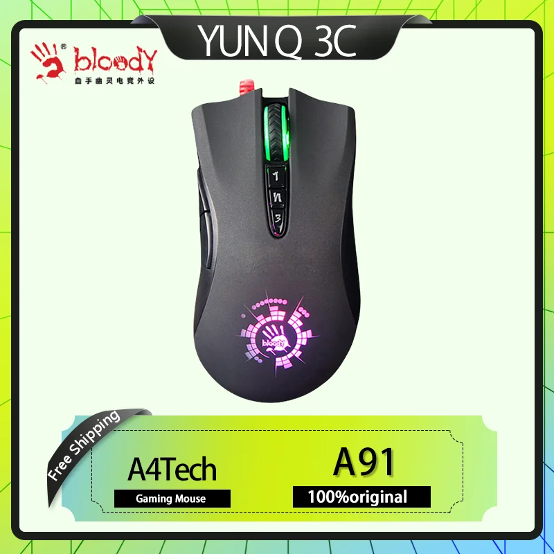 A4tech Bloody A91 เมาส์แบบมีสาย RGB 4000dpi เมาส์สําหรับเล่นเกมแบบมีสาย USB Gaming การเขียนโปรแกรมเมาส์ Macro Mouse GAMING ของขวัญ