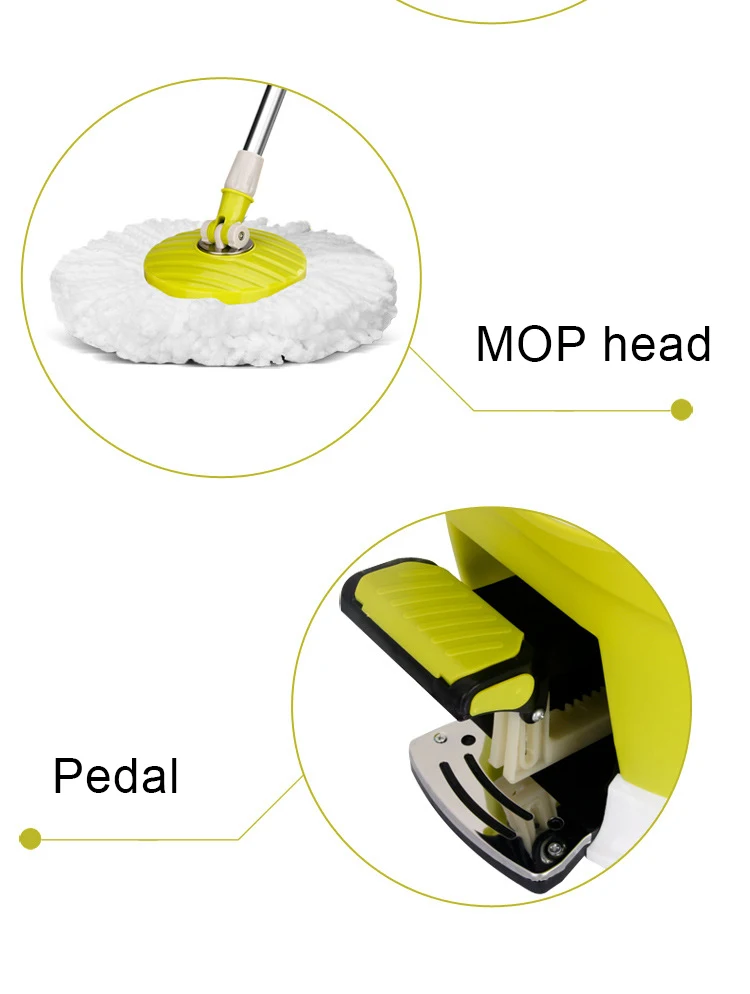 Four-drive Rotary Mop With Pedal Stainless Steel Basket Large Capacity With Washing Bottle Wave Barrel Body Cleaning Assistant