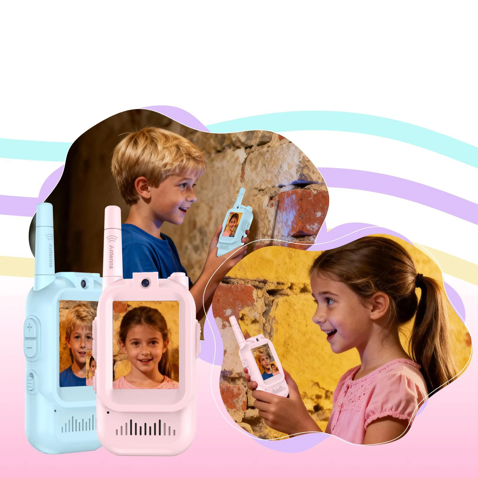 Talkie-walkie pour enfants avec vidéo, paquet de 2 talkies-walkie vidéo rechargeables pour enfants, pour garçons et filles, jeu en salle, Camping, randonnée