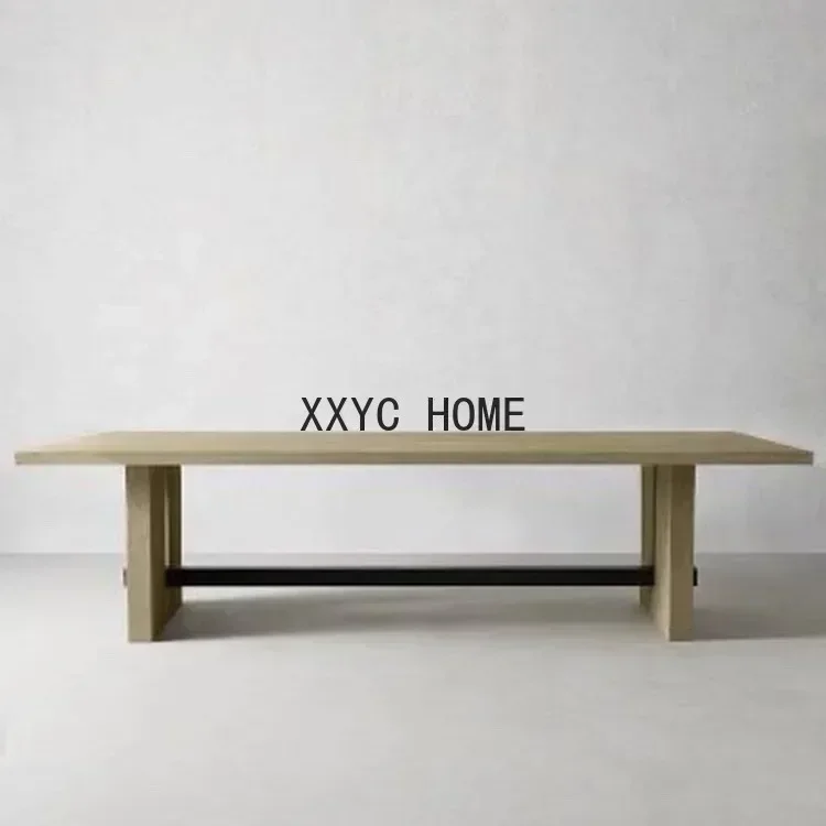 Vintage Dining Table Solid Wood Rectangular Desk Log Distressed Conference Workbench Minimalist Designer Light Luxury Long Table
