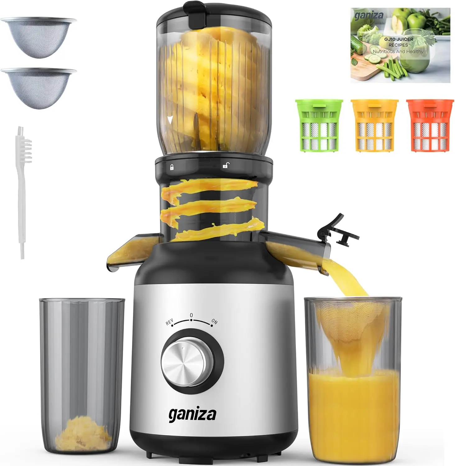 

Slow Masticating Juicer with Large Feed Chute, Cold Press Technology for Whole Fruits & Vegetables, Easy Clean, BPA Free