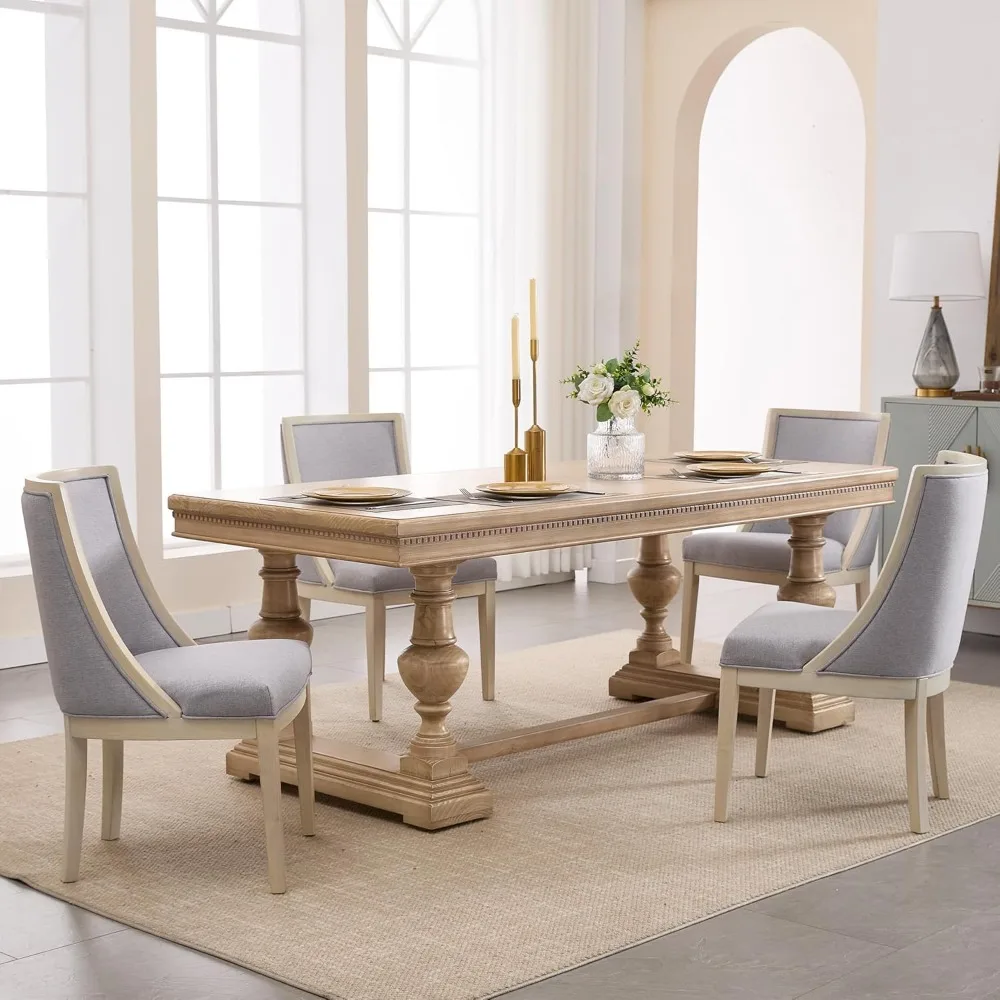 

"Set of 6 Modern Farmhouse Dining Chairs - Upholstered w/ Curved High Back"​