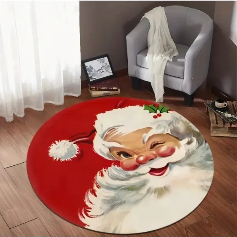 Santa Claus Circular Carpet Soft Washable with Decoration Anti Slip Bottom Living Room Bedroom Perfect Christmas Home Decoration