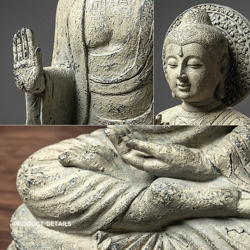 Imagem -04 - Estátua Retro Zen Buddha Cabeça para a Decoração Home Artesanato de Resina Novidades Chinese Tathagata Sala de Estar e Tea Room Decoração