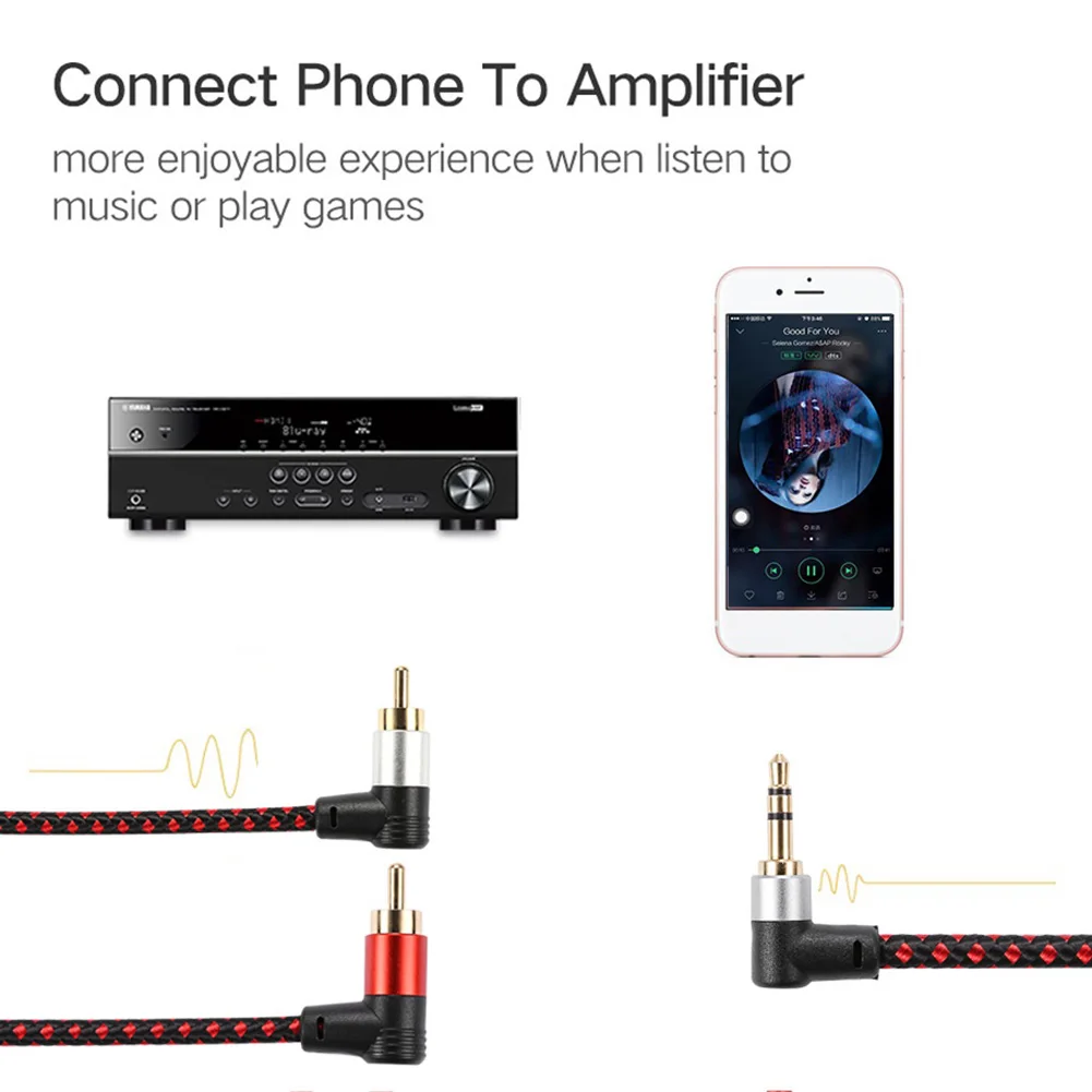 Stereo Audio Y Splitter Cord 90 Degree 3.5mm Male To 2 RCA Male Cable Splitter Cord Space Saving for Phone MP3 Player Tablet