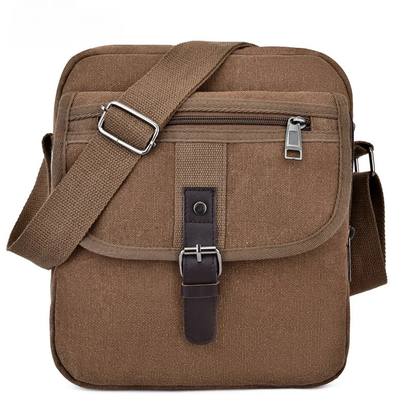 Herren Canvas-Umhängetasche, Vintage Crossbody-Messenger-Tasche mit Mehreren Fächern, Lässige Schultertasche für Reisen, Arbeit und Täglichen Gebrauch – Detail 3