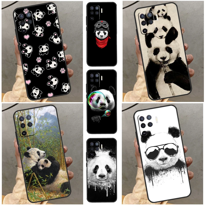 Cartoon Cute Panda Bear Case For OPPO A74 A94 A54 A93 A5 A9 A31 A53 2020 A15 A16 A52 A72 A54S A17 A57 A77 Cover