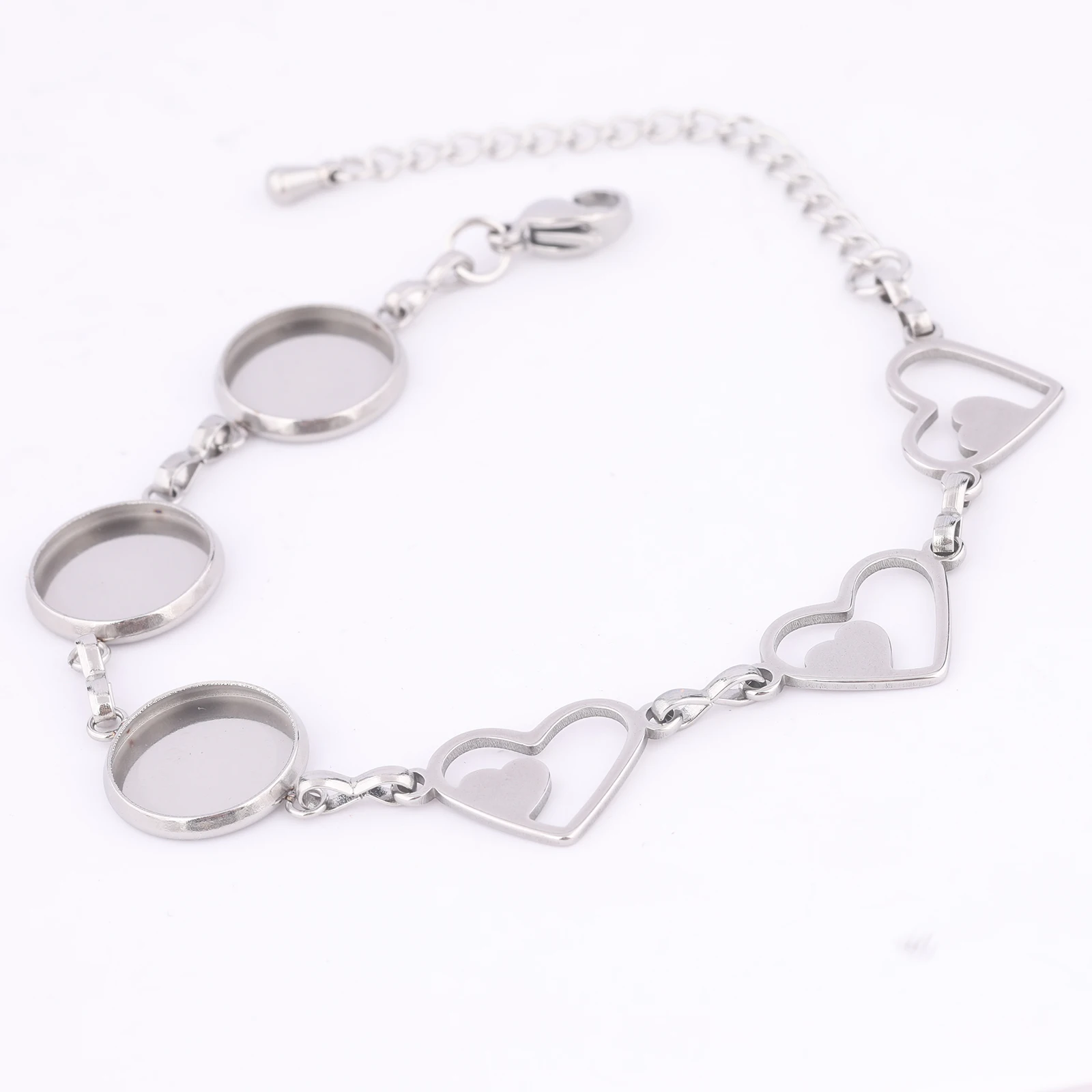 

5pcs Stainless Steel Heart Connector Bracelet Base Blanks Fit 12mm Cabochon Braceelets Bezel Settings For Jewelry Making
