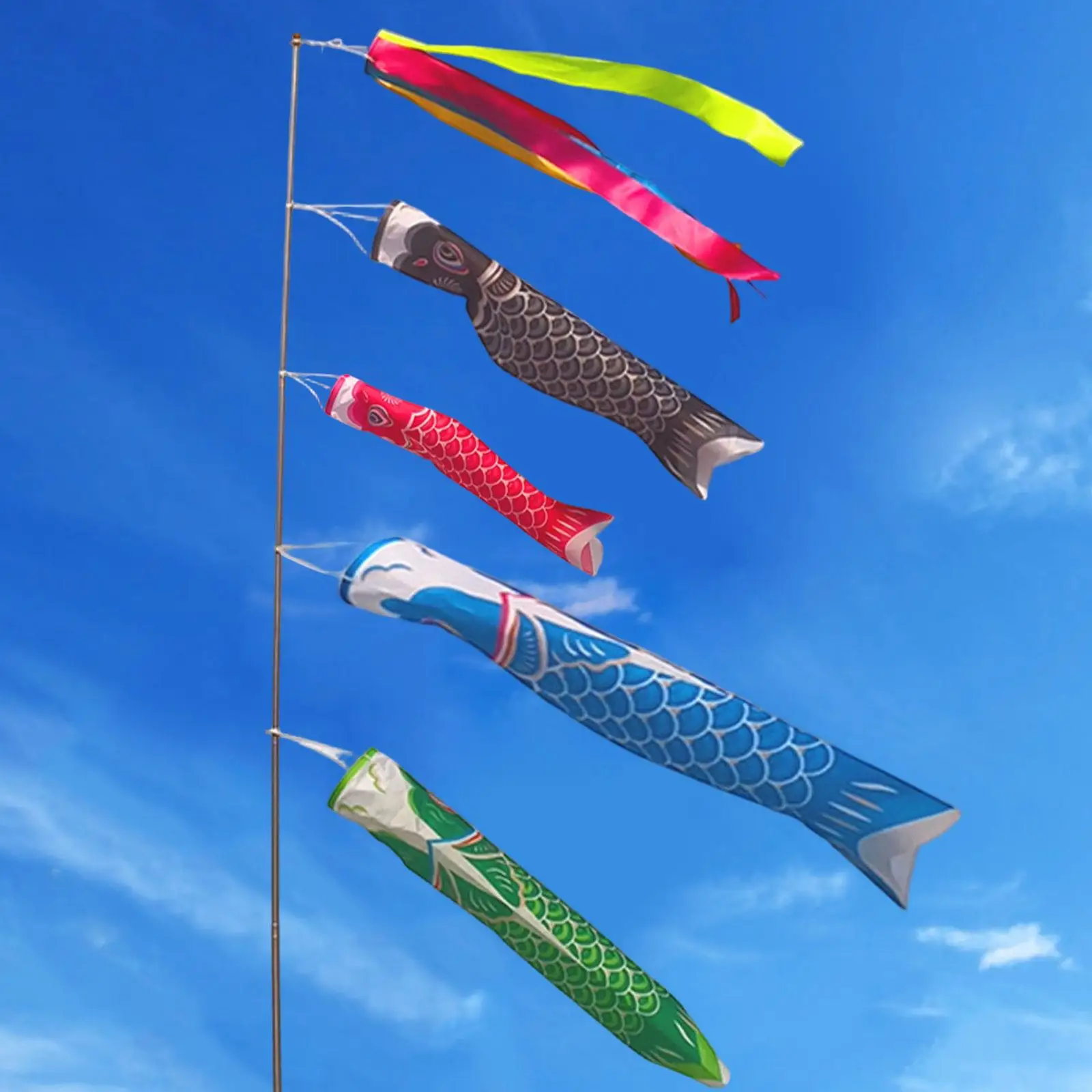 Blank Japanese Carp Flags Hand Painting Koinobori Wind Socks Fish Banner for Kids DIY Educational Craft