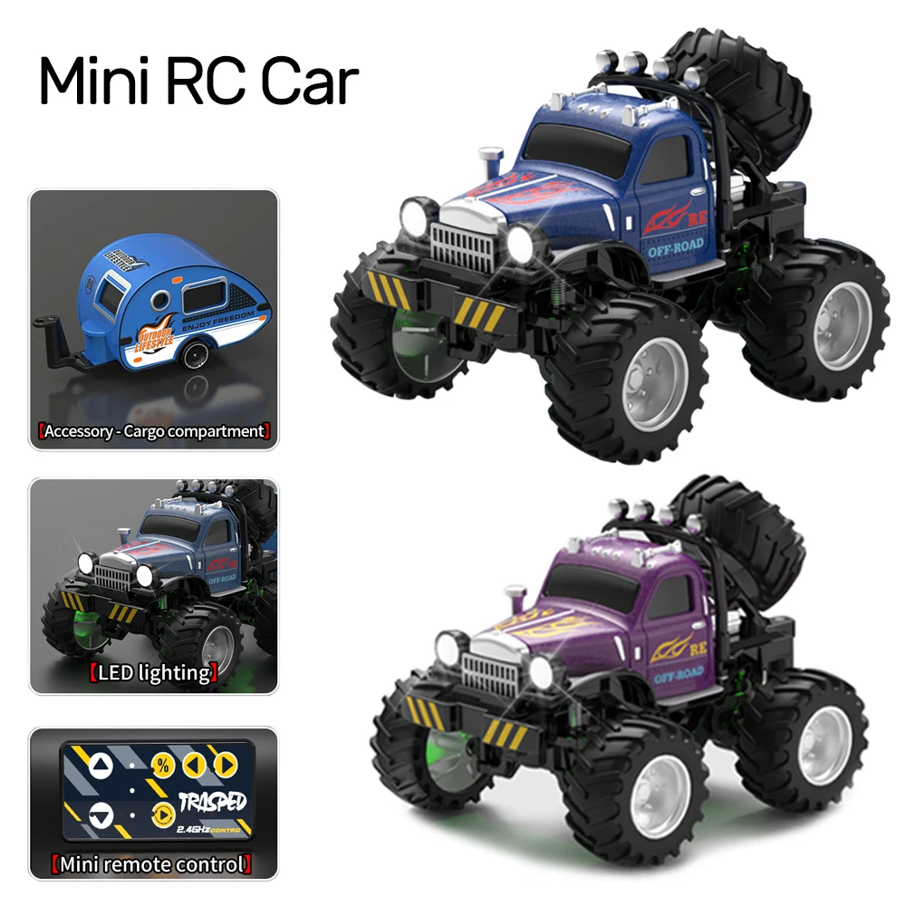 

2.4G Mini Rc Car 4WD Off-road Electric Remote Control Climbing Crawler with Trailers and Led Lightings Vehicle Toys for Kids