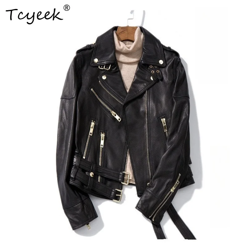 Tcyeek Top Layer Sheepskin Women's Jackets Handsome Slim Fit Short Real Leather Jacket Women Autumn Motorcycle Coats 2026 Casaco