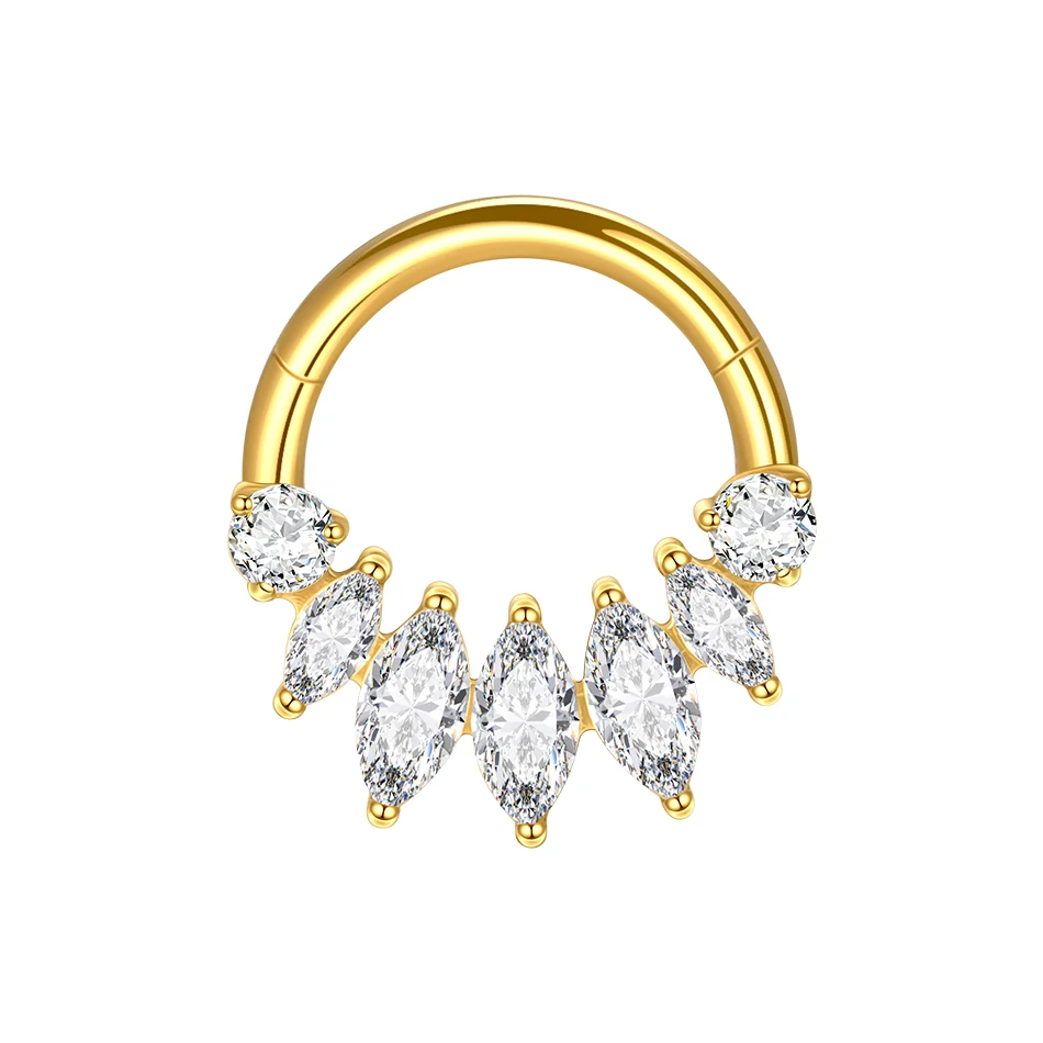 1PC G23 Titanium Marquise CZ Septum Clicker Hoop Neuspiercings Oorkraakbeen Oorbel Daith Tragus Helix Conch Piercing Sieraden 16G