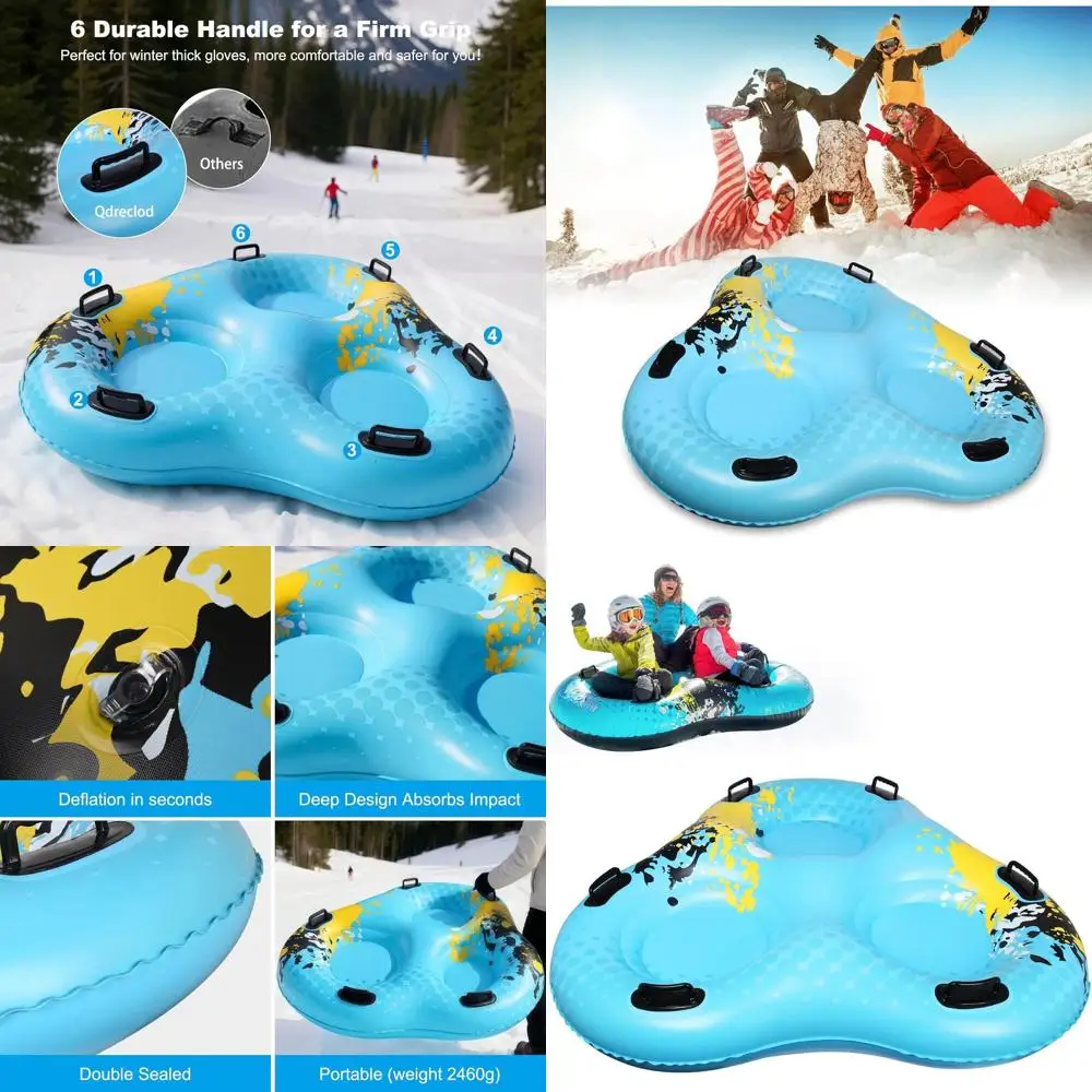 

Надувные сани для снега на 3 человека, 55, сверхмощные для взрослых, утолщенное дно с 6 ручками, идеальный зимний подарок для фа