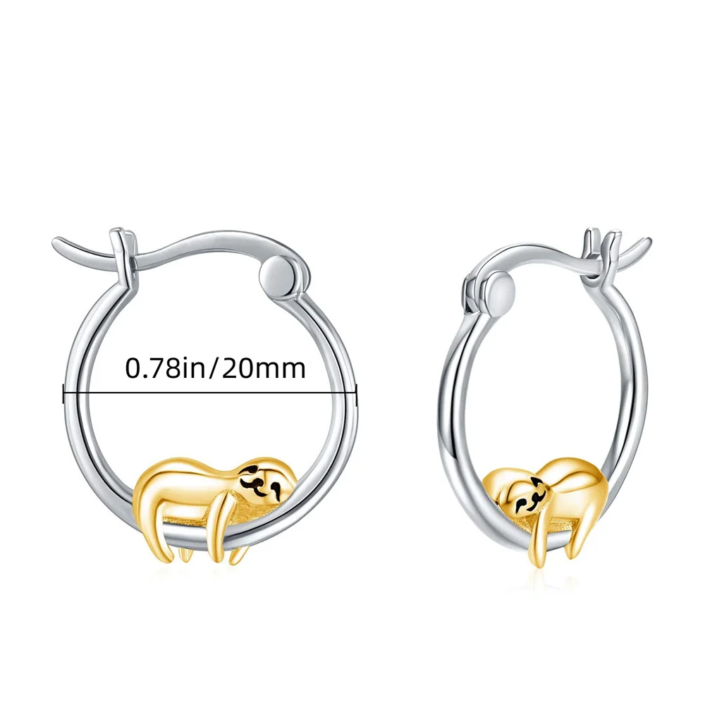 Harong Cute Sloth Hoop Earring Dual -colored Silver Plated Metal Animal Drop Earring for Woman Korean Fashion Jewelry