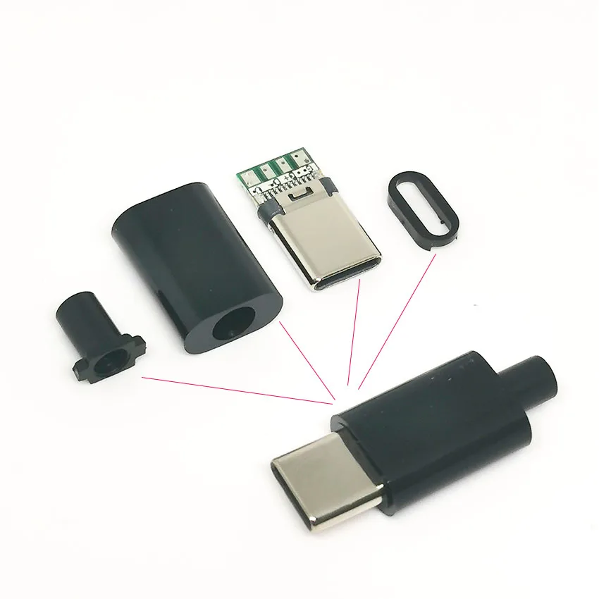 Conector de solda macho com caixa, Plugues de carregamento, Reparo de cabo de dados, Tipo C USB 3.1, 24 pinos, 2-10pcs