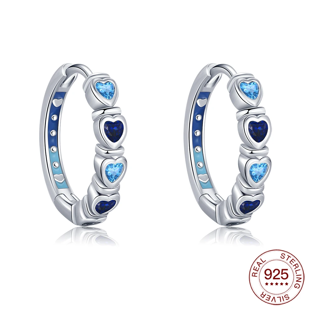 Neue blaue Herz-zu-Herz-Ohrringe aus 925er Sterlingsilber, hypoallergen, romantische Ohrringe, Urlaubsschmuck, Geschenk für Frauen, Liebhaberinnen