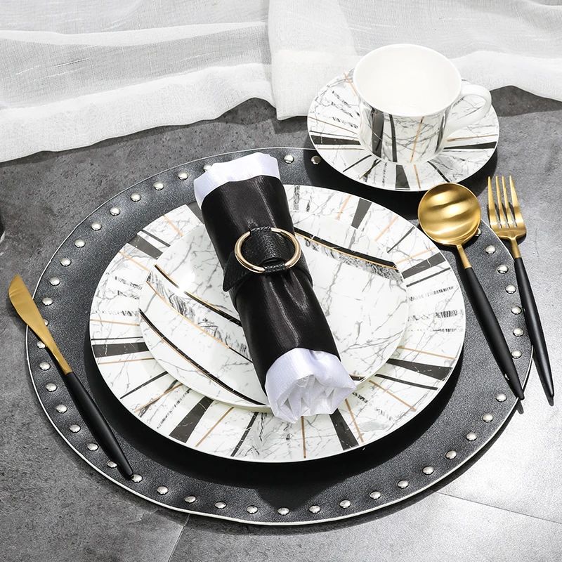 المطبخ الحديثة الجدول مجموعة أدوات المائدة كاملة العظام الصين مطعم مجموعة أدوات المائدة الكاملة الفاخرة الأسود أطباق فاجيلا عشاء تخدم #6