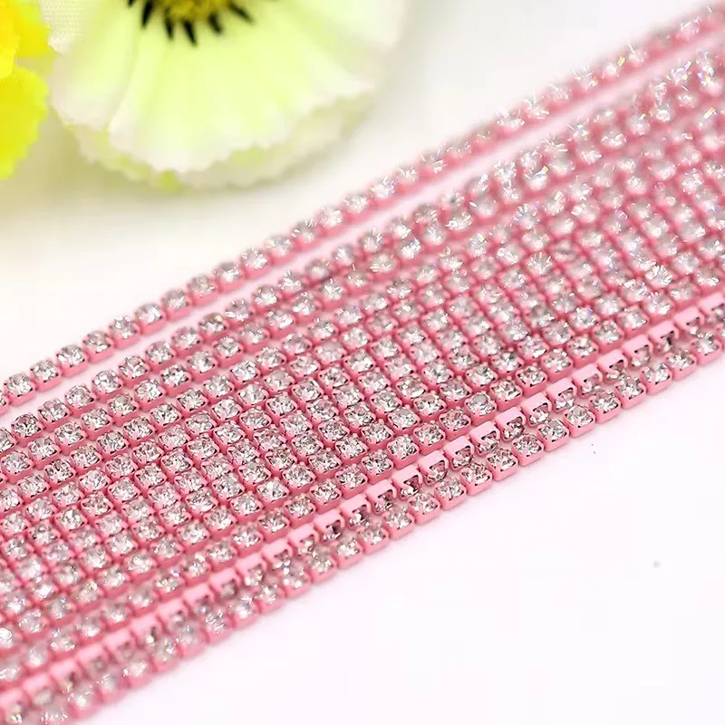 1 Yard Full White pink Claw Rhinestone SS6 ss12 Crystal Tassel Diy Clothes Earring Accessories Beads Diamond Rhinestone Chain