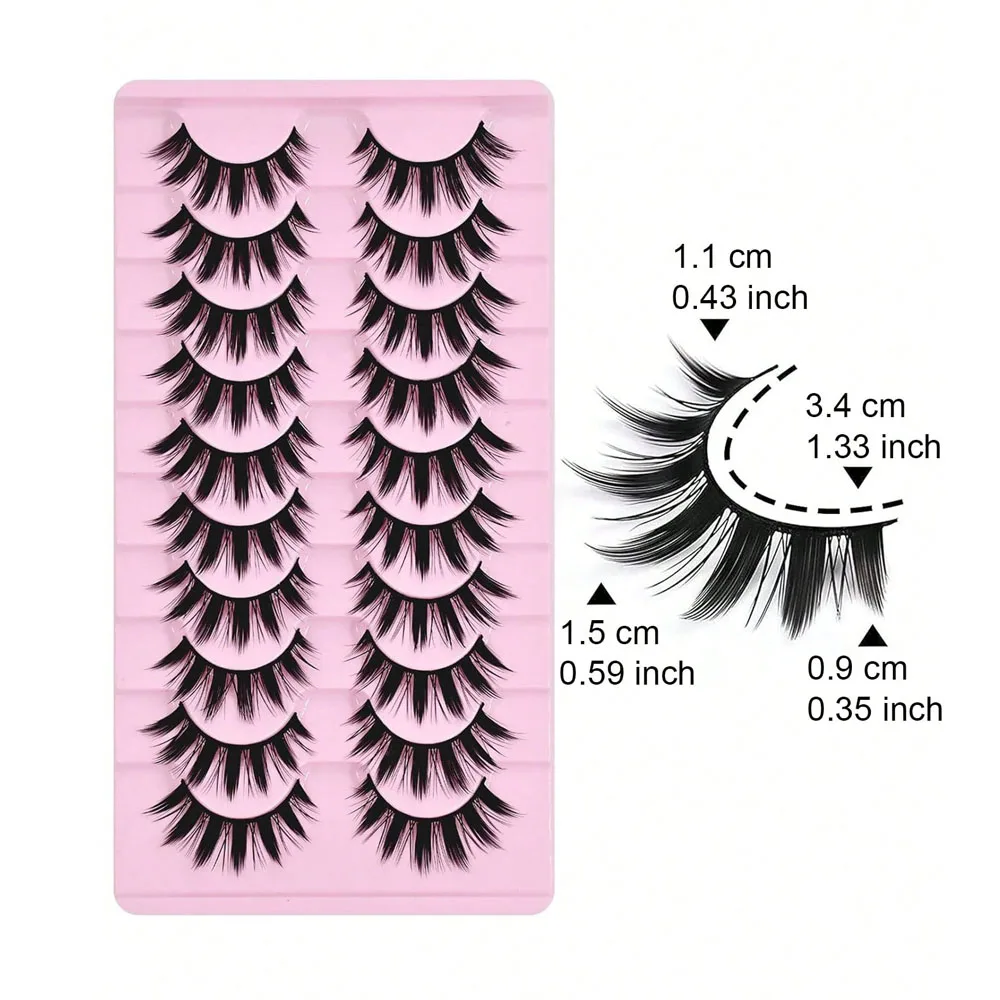 10 Pairs  Manga False Eyelashes Dramatic Looking Long Thick Natural Long Cosplay Makeup Cross Strip False Eyelashes Eye Lash