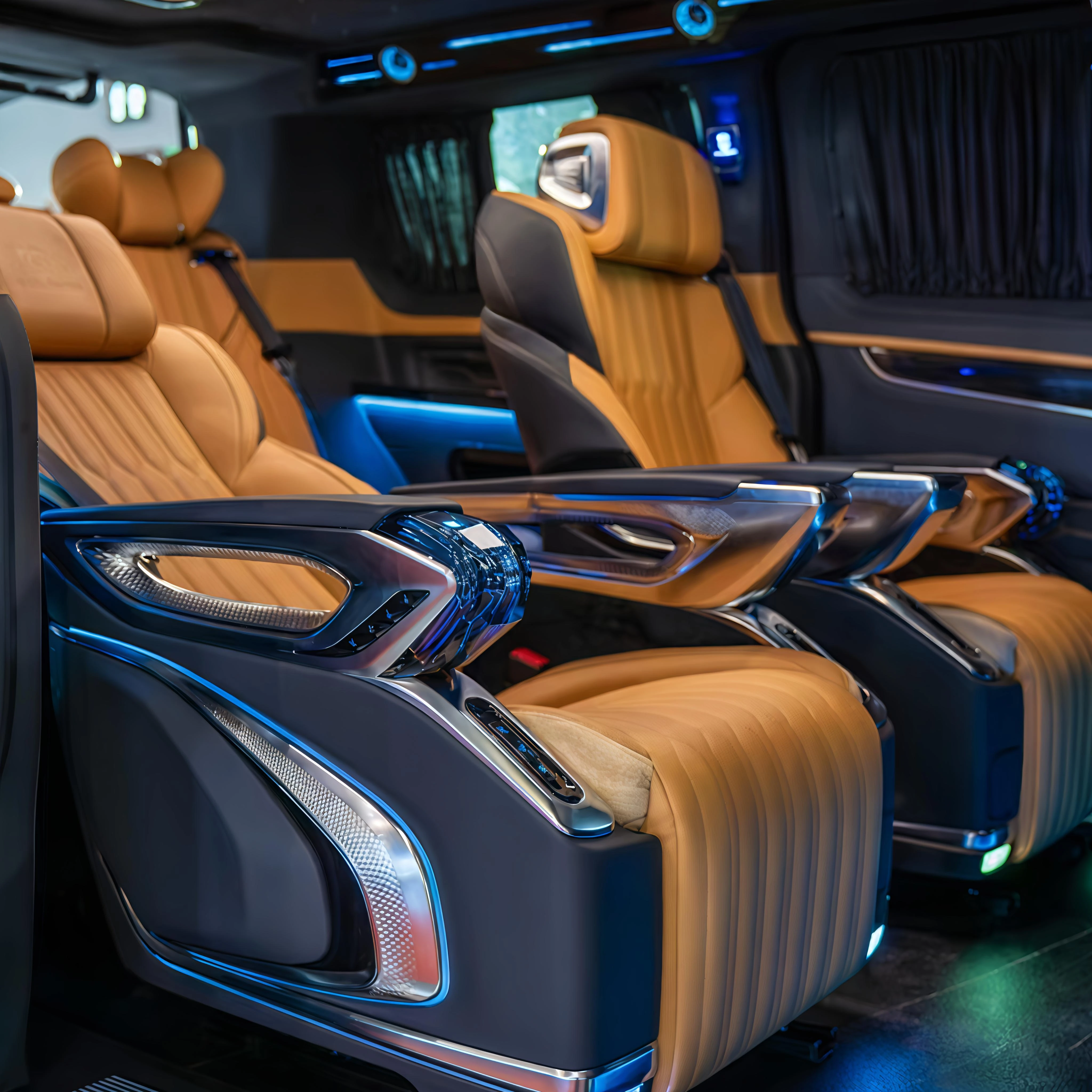 DOS Luxury Electric Massage Aviation Captain Seats Leather For Mercedes Vito V‑Class W447 Toyota Hiace Interior Tuning Parts