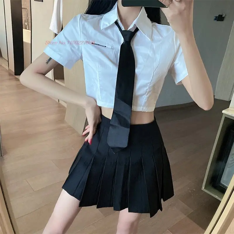 Uniforme sexy da escola Jk para mulheres, meninas japonesas, blusa, gravata, saia plissada, açúcar, menina doce, roupas de estudante universitário, 2024