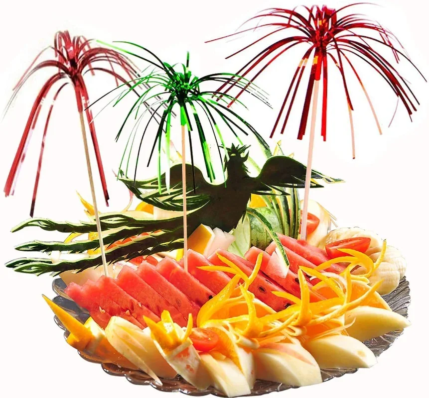 

40Pcs Wood Disposable Tableware Rainbow Fireworks Fruit Desserts Forks Wedding Birthday Party Cocktail Drinks Decoration