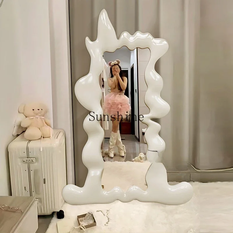 Full-body full-length mirror household bedroom light luxury floor-to-ceiling clothing store special-shaped wall-mounted mirror