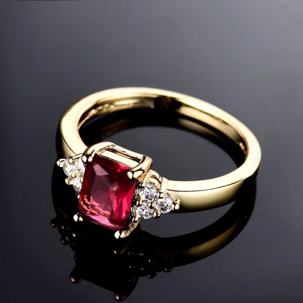 Best selling gold-plated imitation zircon women\'s ring wedding princess square black diamond red ring