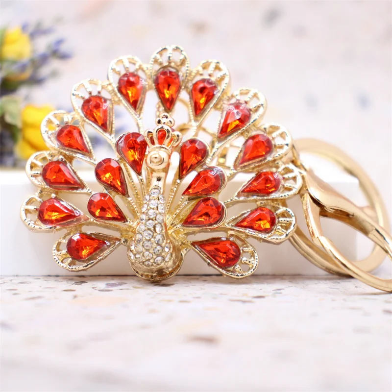 New Creative Keychain Rhinestone Alloy Peacock Retro Keychain Pendant Factory Straight Sale