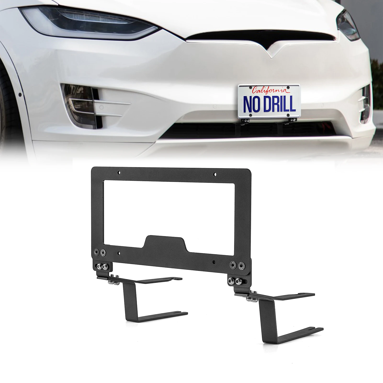

For Tesla X 2016-2020 Model Front License Plate Holder Brecket Munt No Drill Aluminum Black Car Accessories