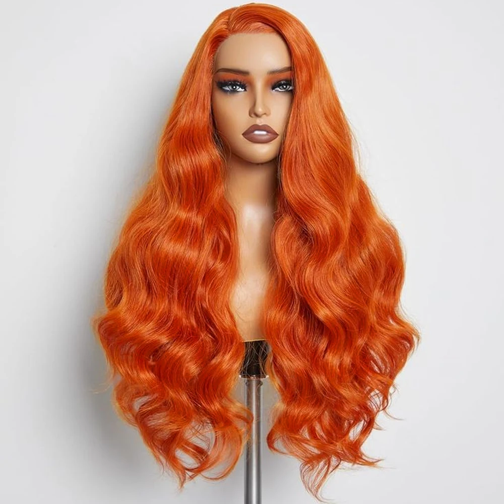 

250 High Density Ginger Orange Body Wave Human Hair Wigs 13X6 Lace Frontal Wig Human Hair Brazilian Hair For Women