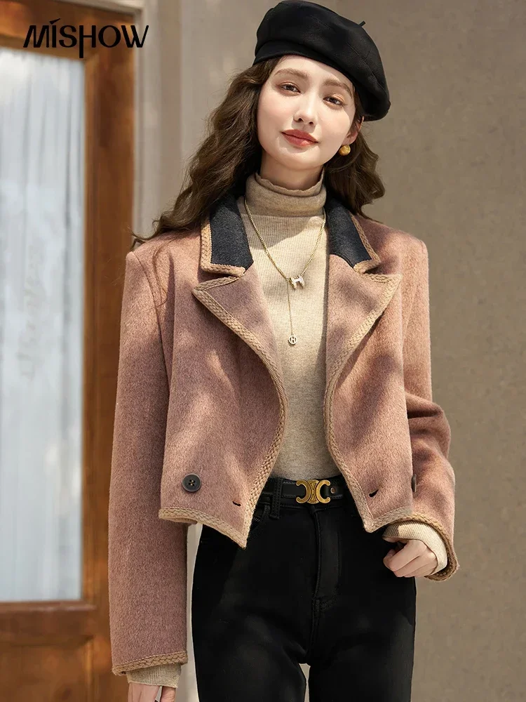 MISHOW Winter Wool Blend Double Sided Woolen Crop Coats for Women 2023 Fashion High Quality Notched Short Jackets Top MXC55W0209