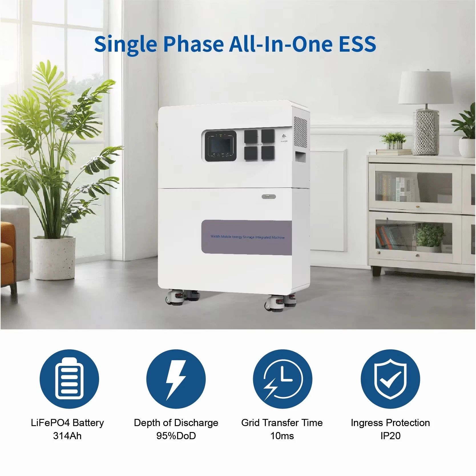 Reduce Electricity Bills Expansion 16kWh 51.2V Grade A Solar LiFePO4 Batteries Cells All-In-One Home & Solar System